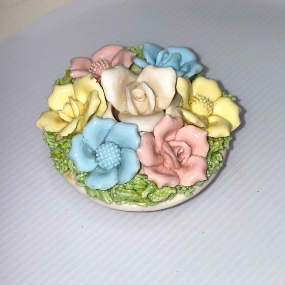 Vintage Norcrest Japan Porcelain Tapered Candle Holder Porcelain Pastel Flowers - Picture 4 of 13